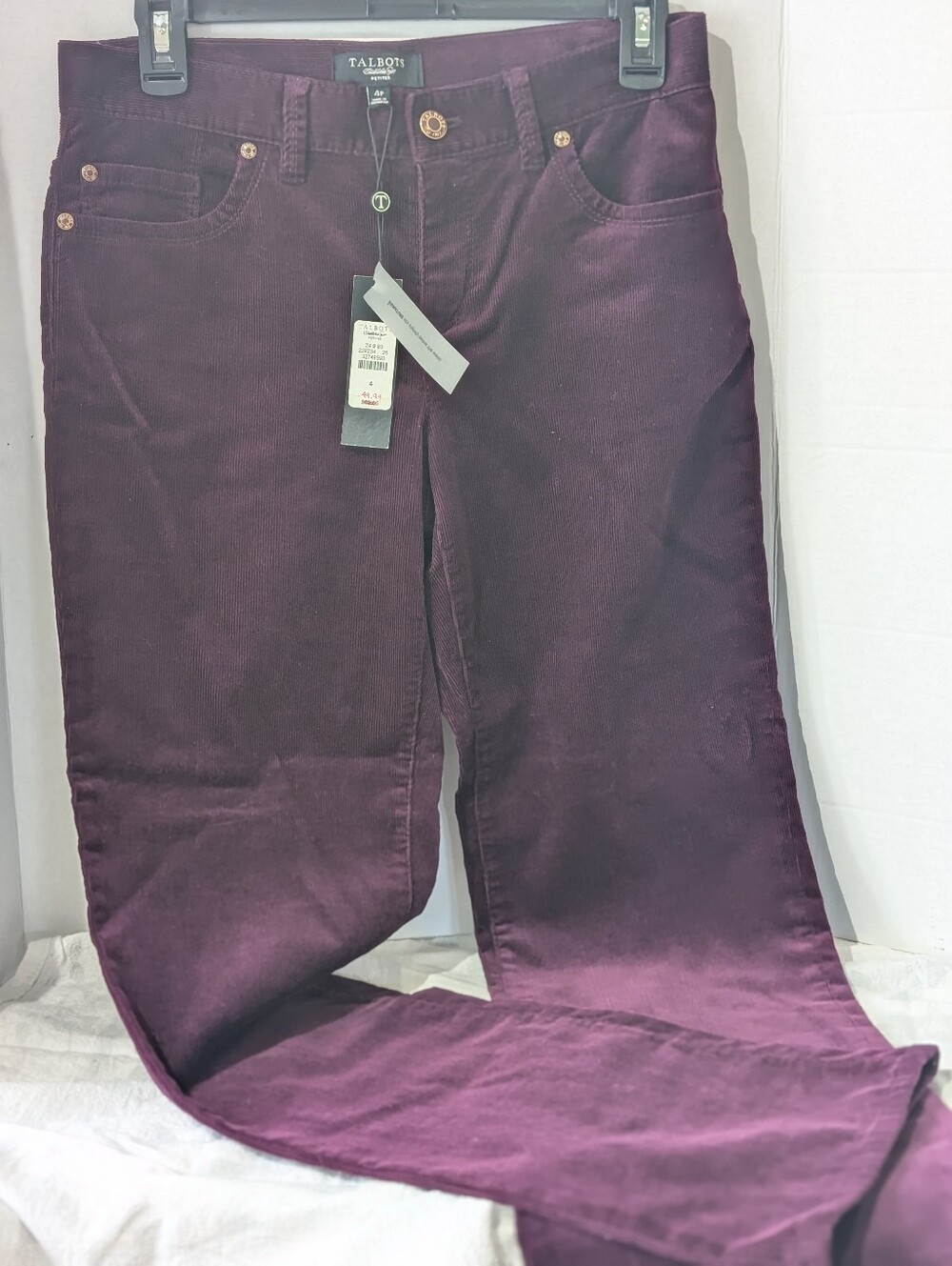 NWT Talbots Women’s Deep Plum Boot-Cut Corduroy Jeans, Size 4 Petite